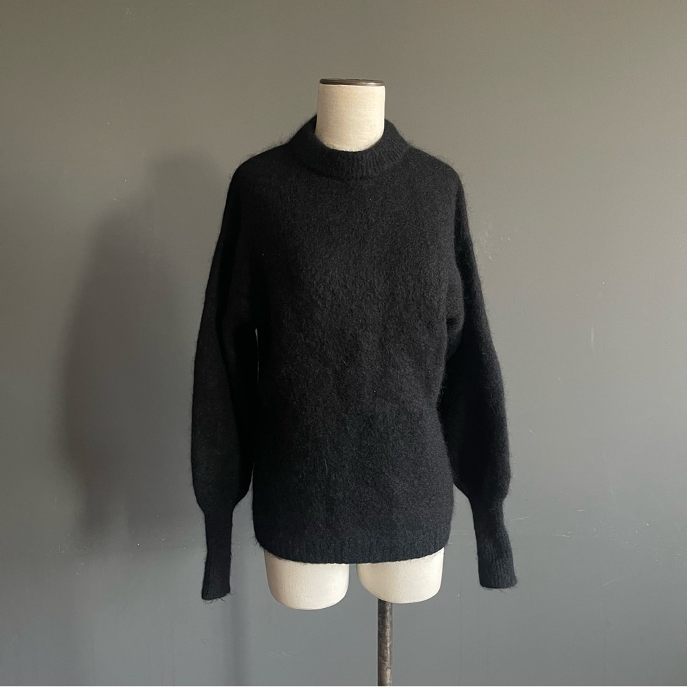 Black Mohair Wool Blend Mock Neck Sweater Soft Minimalist Dark Academia Capsule